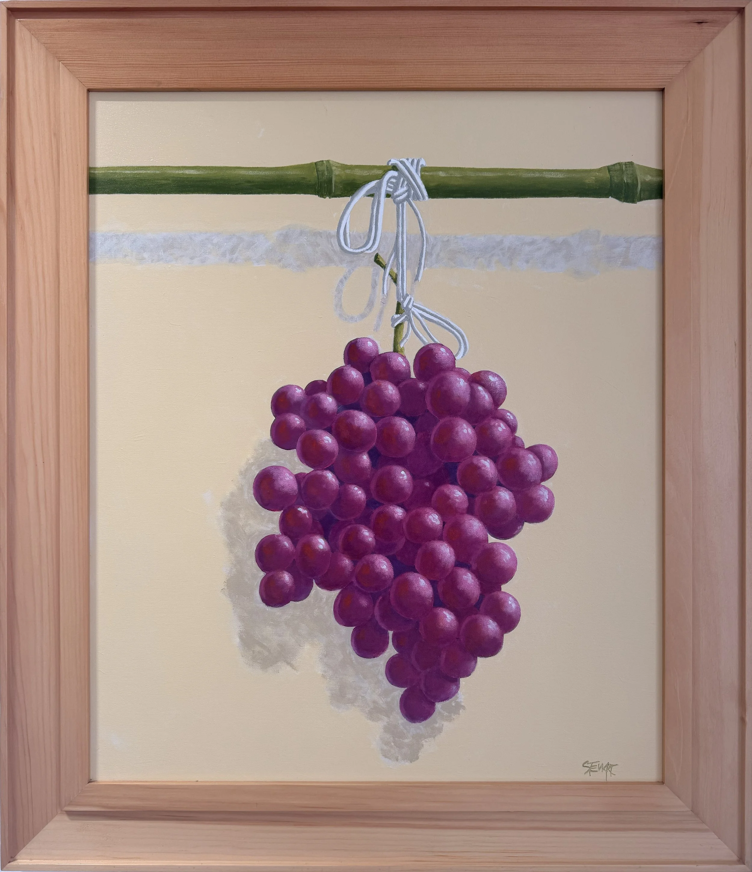 Red Grapes and Bamboo, c.1985 || Acrylic on Canvas || 24" x 20"