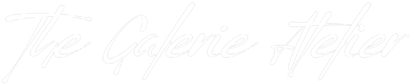 The image features the words 'The Galerie Atelier' written in a stylized, cursive white font on a black background.
