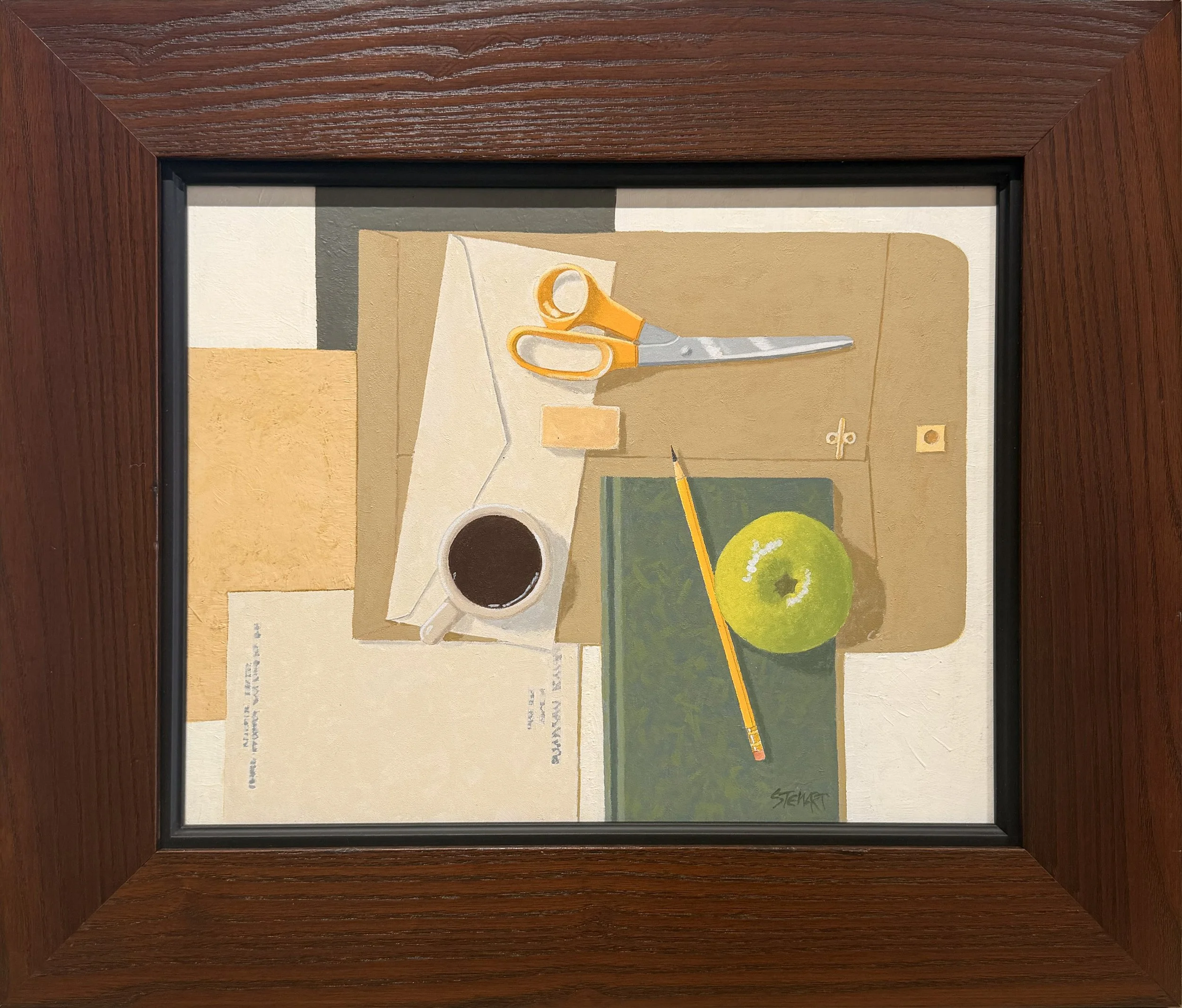 Studio Table 3 (Green Apple and Scissors), c.1985  ||  Acrylic on Canvas  ||  11" x 14"