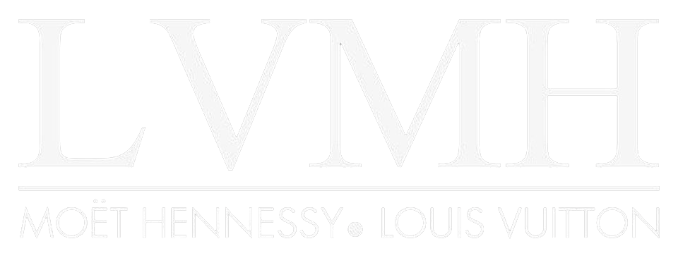 Black background with white text displaying the logos of LMH, Moët Hennessy, and Louis Vuitton.