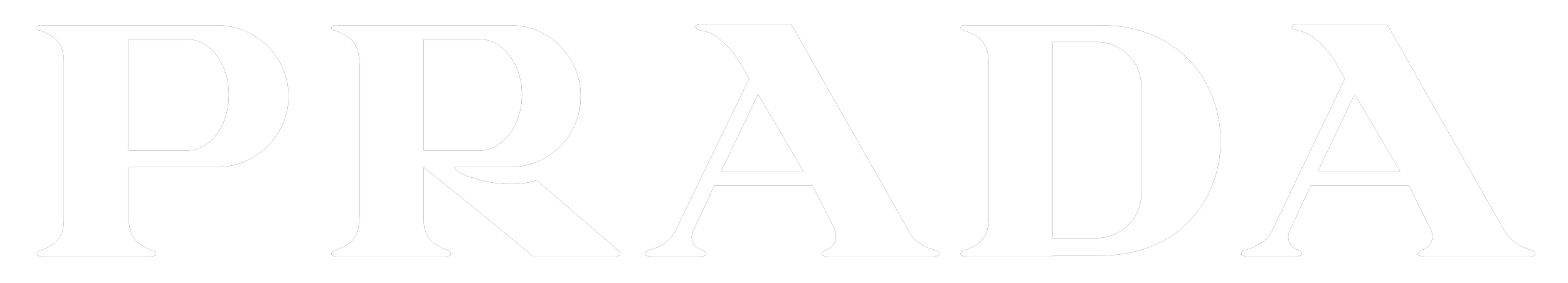 Close-up of the Prada logo in white text on a black background.