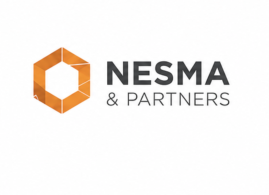 Nesma & Partners logo with an orange hexagon icon and black and gray text on a white background.