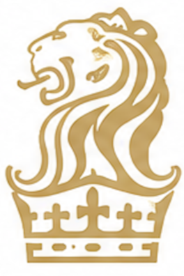 A stylized gold lion's head with a crown beneath it, depicted in a simplified, modern design.