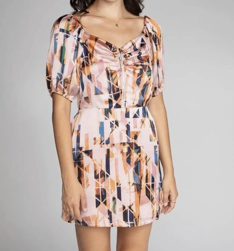 Taupe print dress with Front Zipper