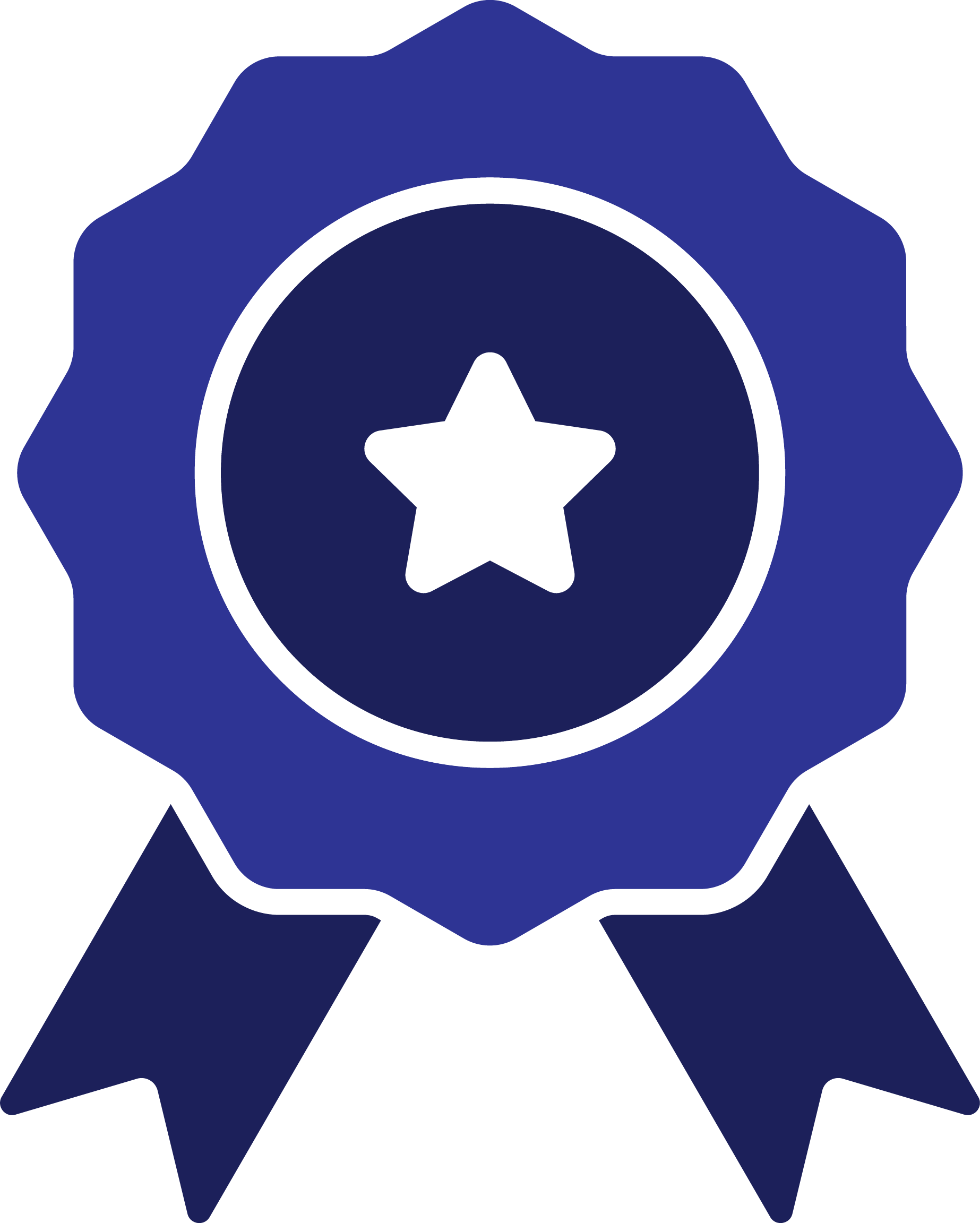 An illustration of an award ribbon with a blue star in the center and blue ribbons hanging from it.