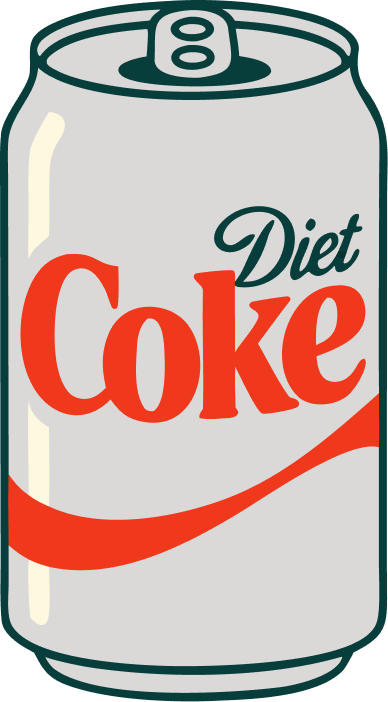 Can of Diet Coke soda with the label showing text in red and black.