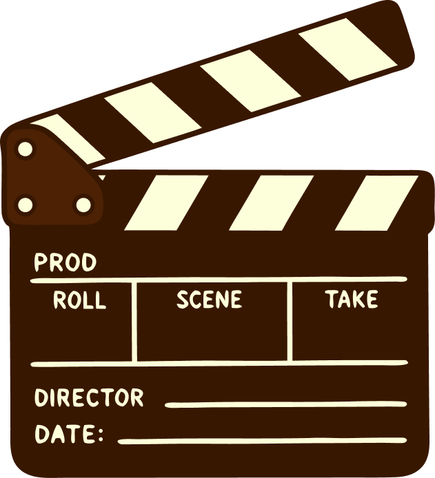 Illustration of a classic movie clapperboard, featuring a brown and beige color scheme.