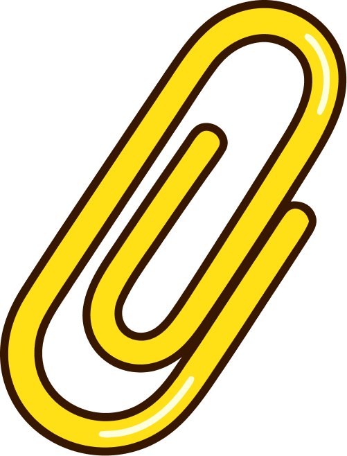 Yellow paperclip icon with a shiny reflection on a black background.