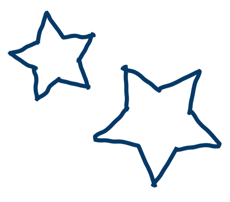 Zwei Sternform-Umrisse, eine kleine und eine große, in blauer Linienzeichnung.