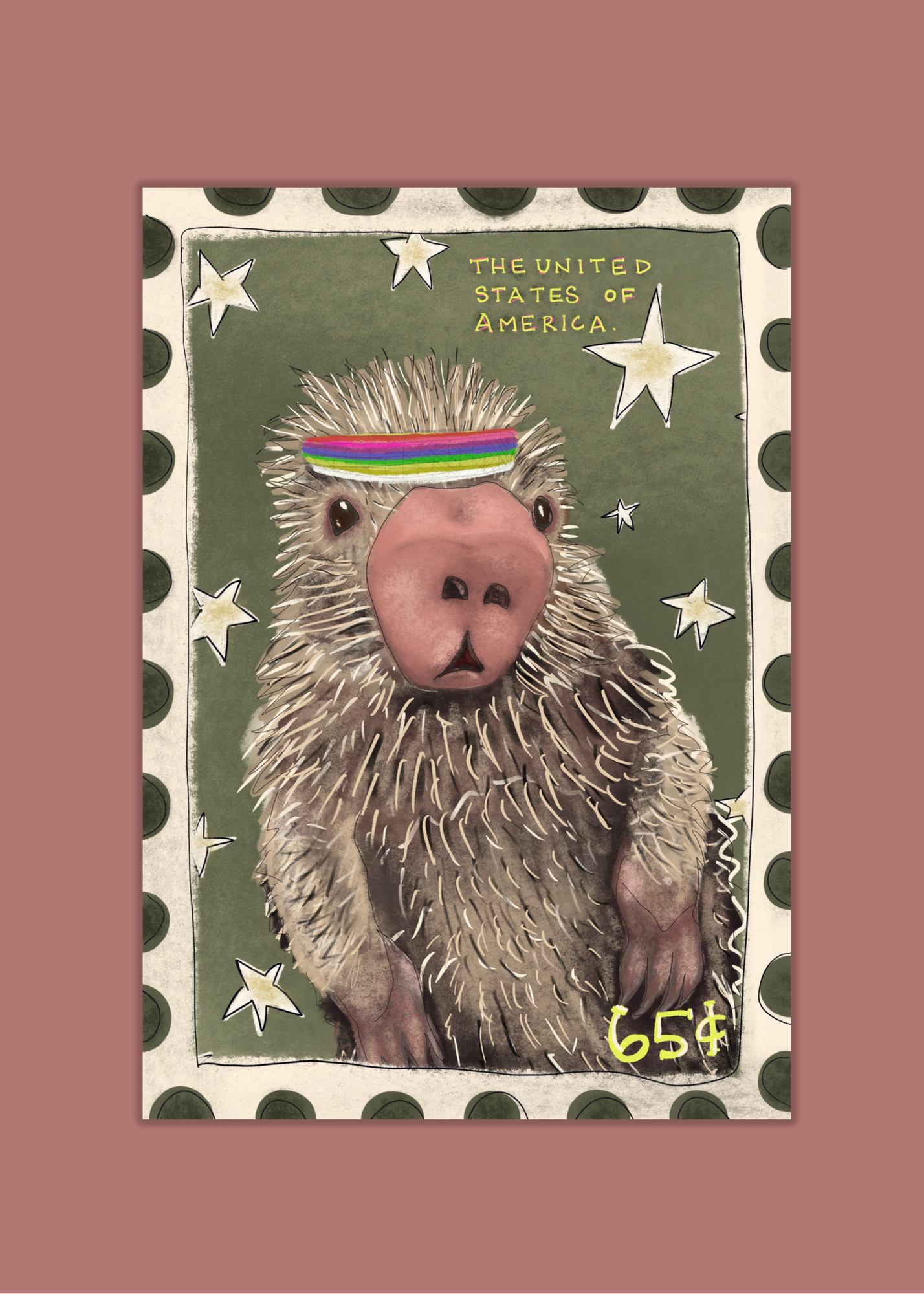Rad Porcupine Animal Stamp Card