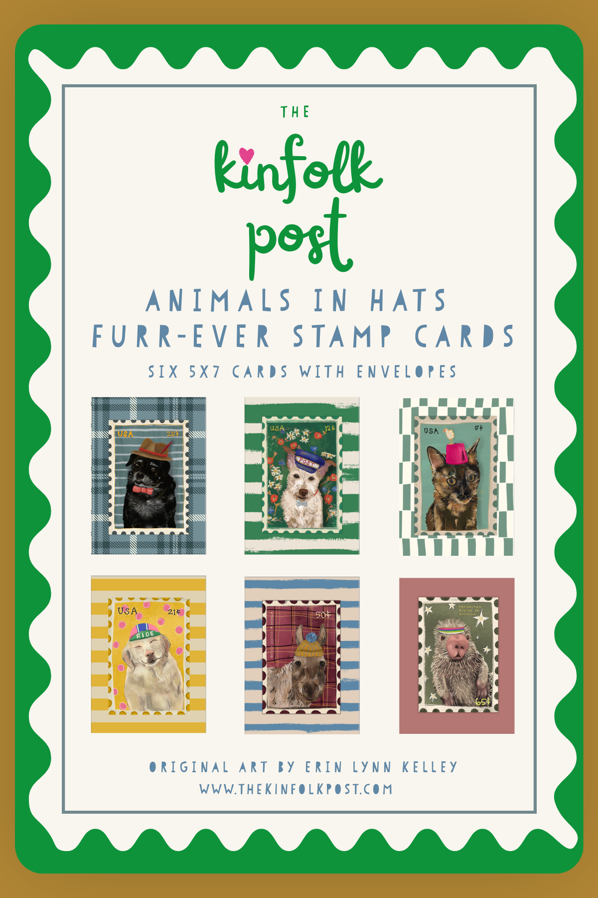 Animals in Hats US Postage Stamp Cards Box Set of 6