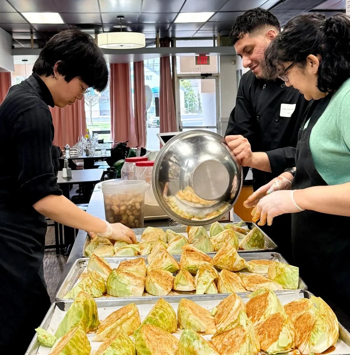 Cooking Class with sous chef and 2 students.