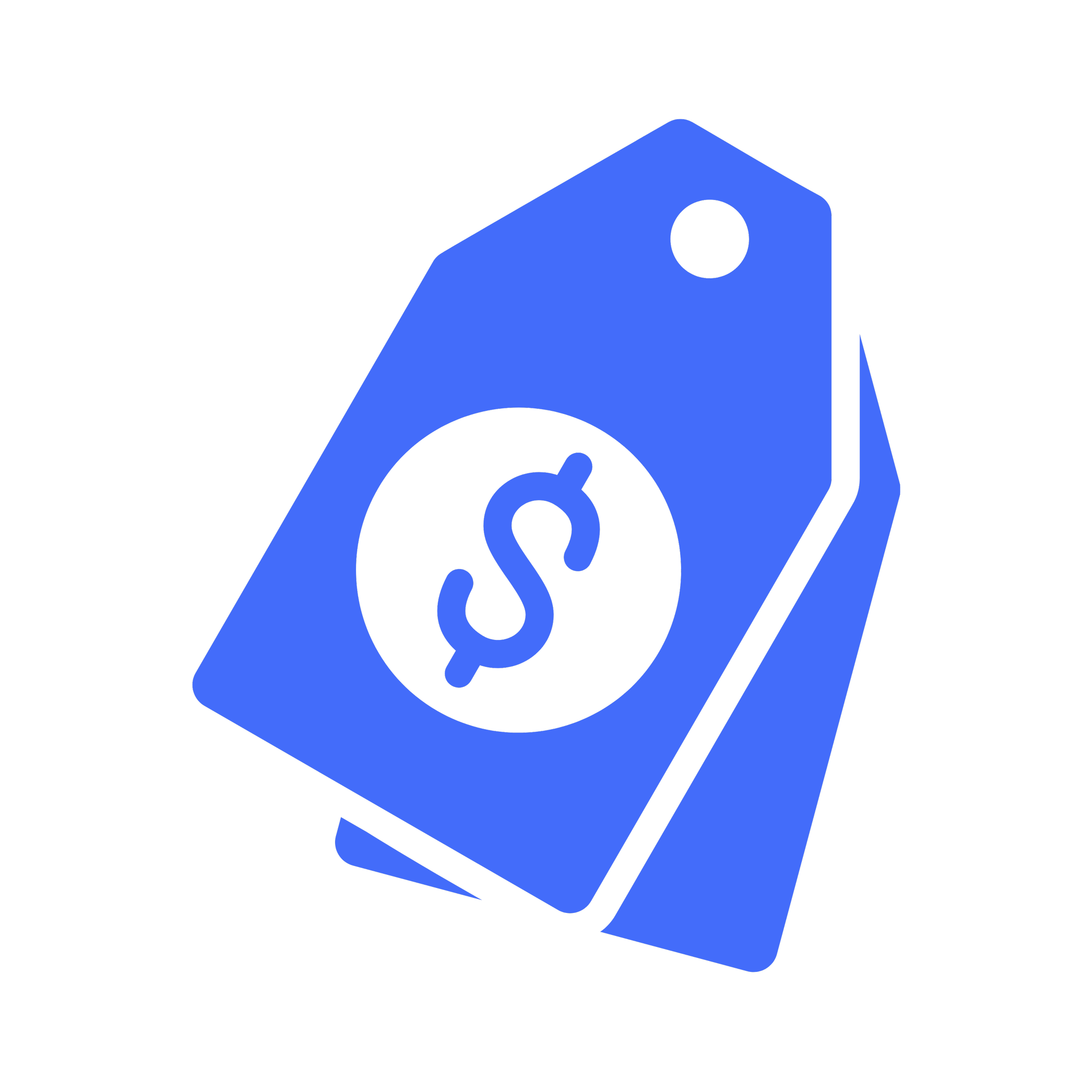 A digital icon of a blue speaker with volume controls, designed with simple geometric shapes and a black background.