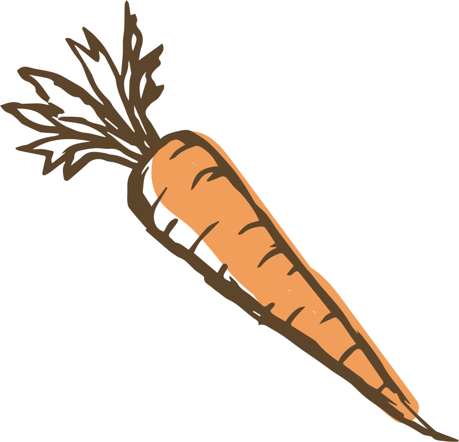 A drawing of a carrot with green leafy tops.
