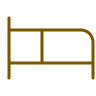 A line drawing of a bed frame with a simple headboard and base.