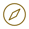 Yellow outlined compass icon on a black background