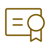 A gold-colored icon of a certificate or award with a ribbon.