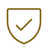 A gold shield with a checkmark in the center.