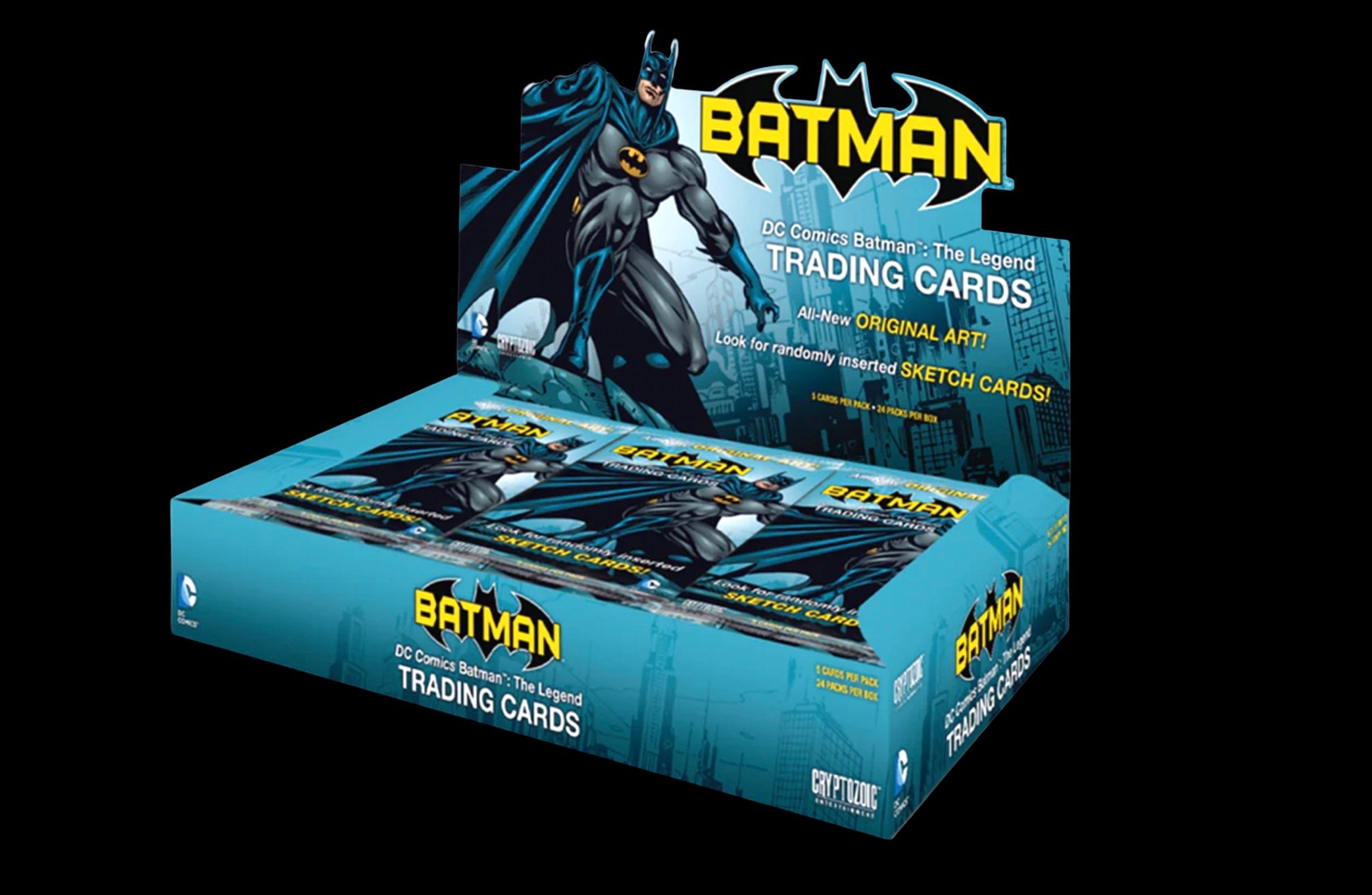 Batman legend cards. Box of DC Comics Batman trading cards with Batman illustration on the packaging.