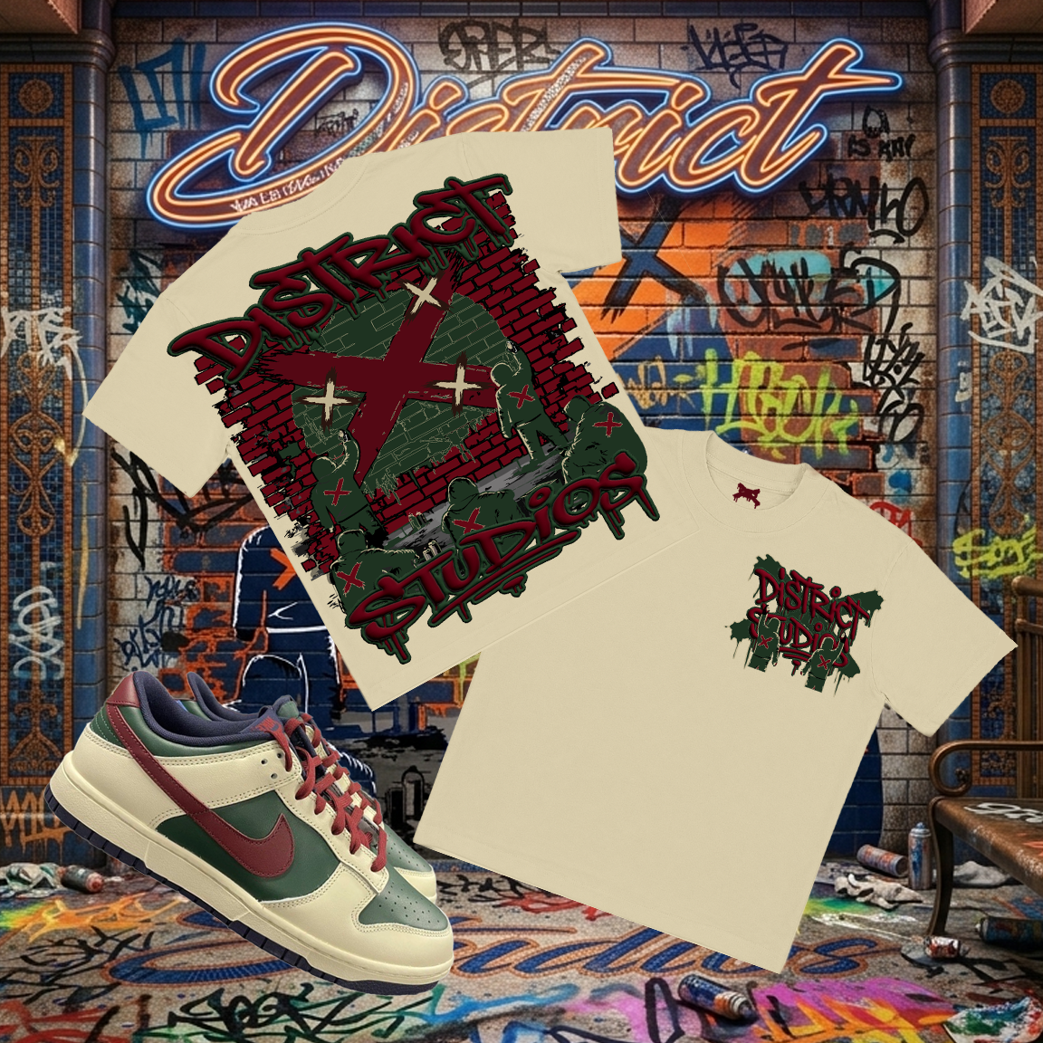 District X Studios Box Tees - "Burgundy/Green"