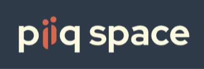 Piig Space logo with stylized text in white and red on a dark background