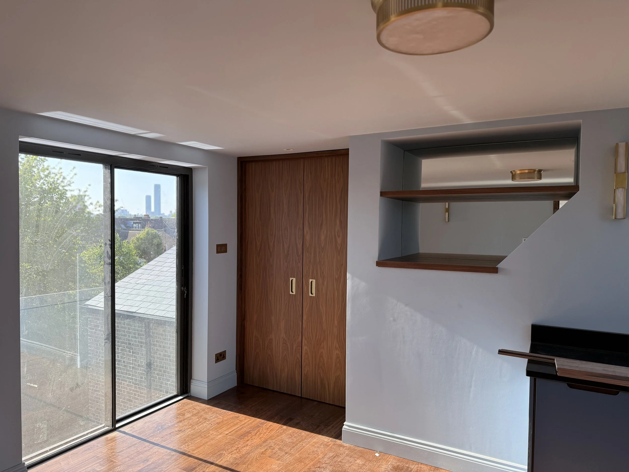 Certified FD60 walnut double fire doorsets West London townhouse