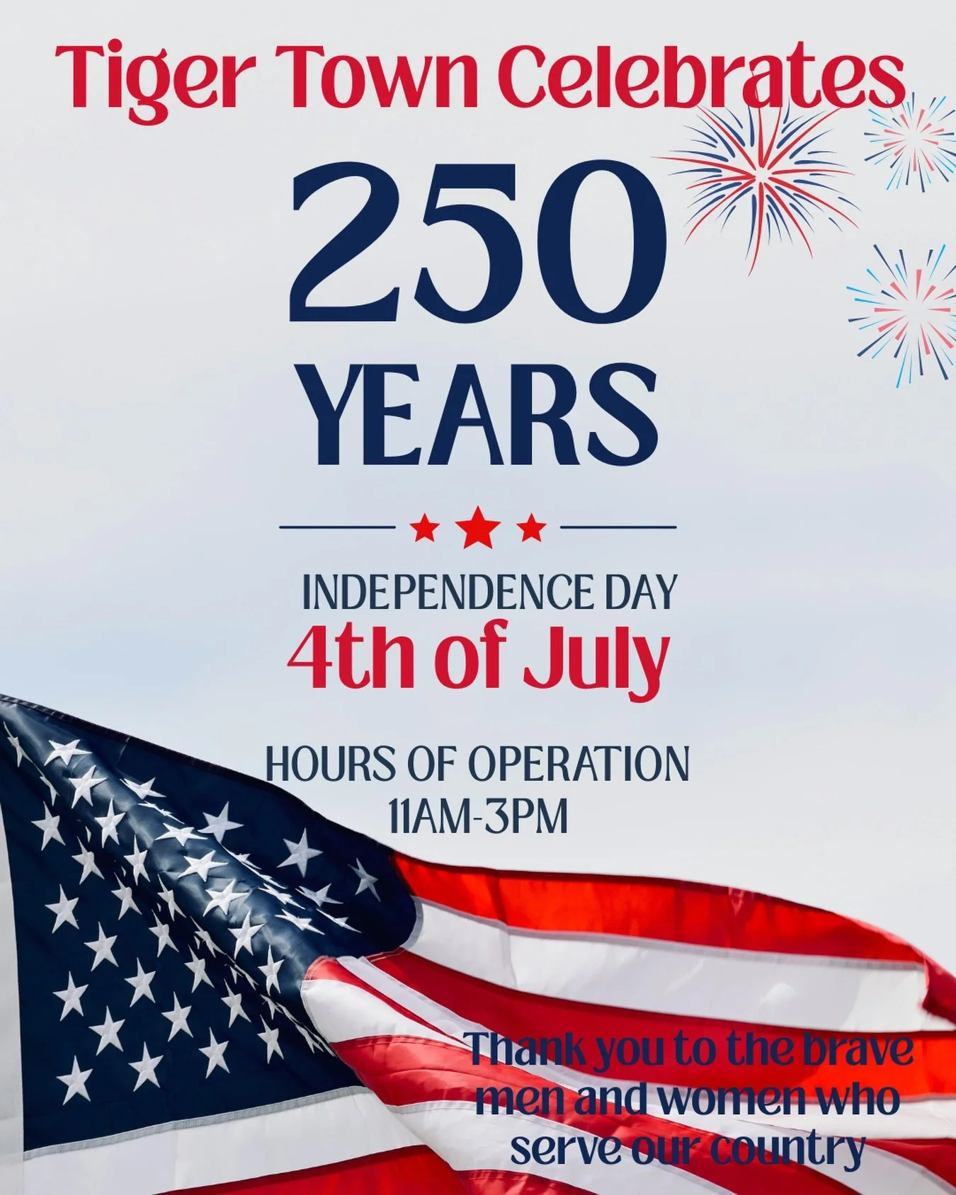 UPDATE: Hours will be affected, Saturday July 4th.

Open 11:00 - 3:00 PM

Celebrating our independence and honoring those who have and continue to fight for our country. 🇺🇸