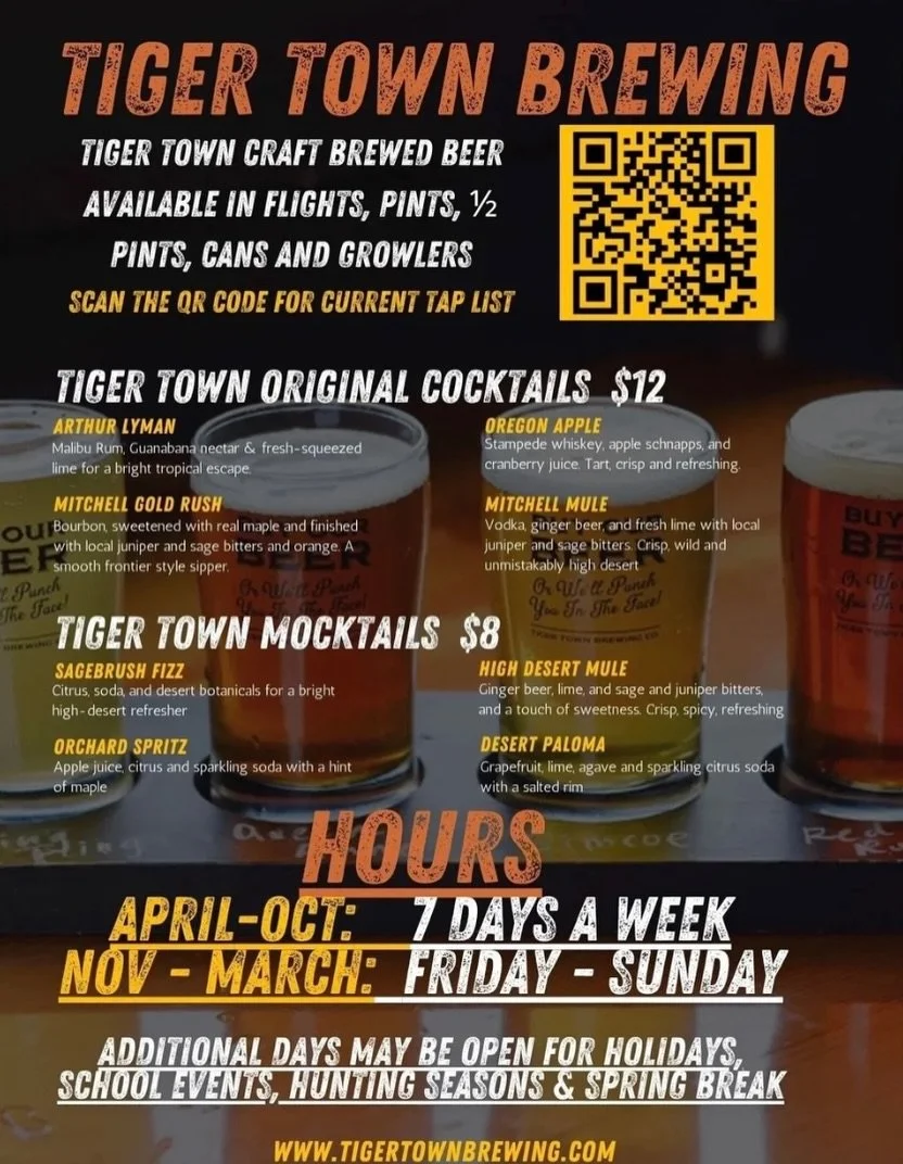 Link is in our bio for our menu and online ordering! 

#TigerTown #MitchellOregon #Brewery #SupportSmallBusinesses