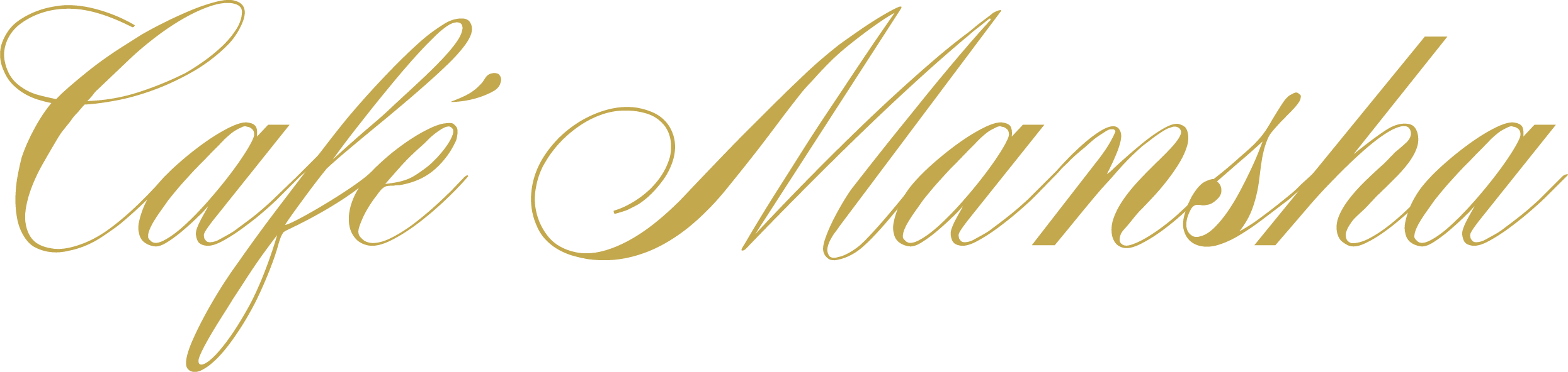 Gold cursive text that says 'Café Mamsa' on a black background.