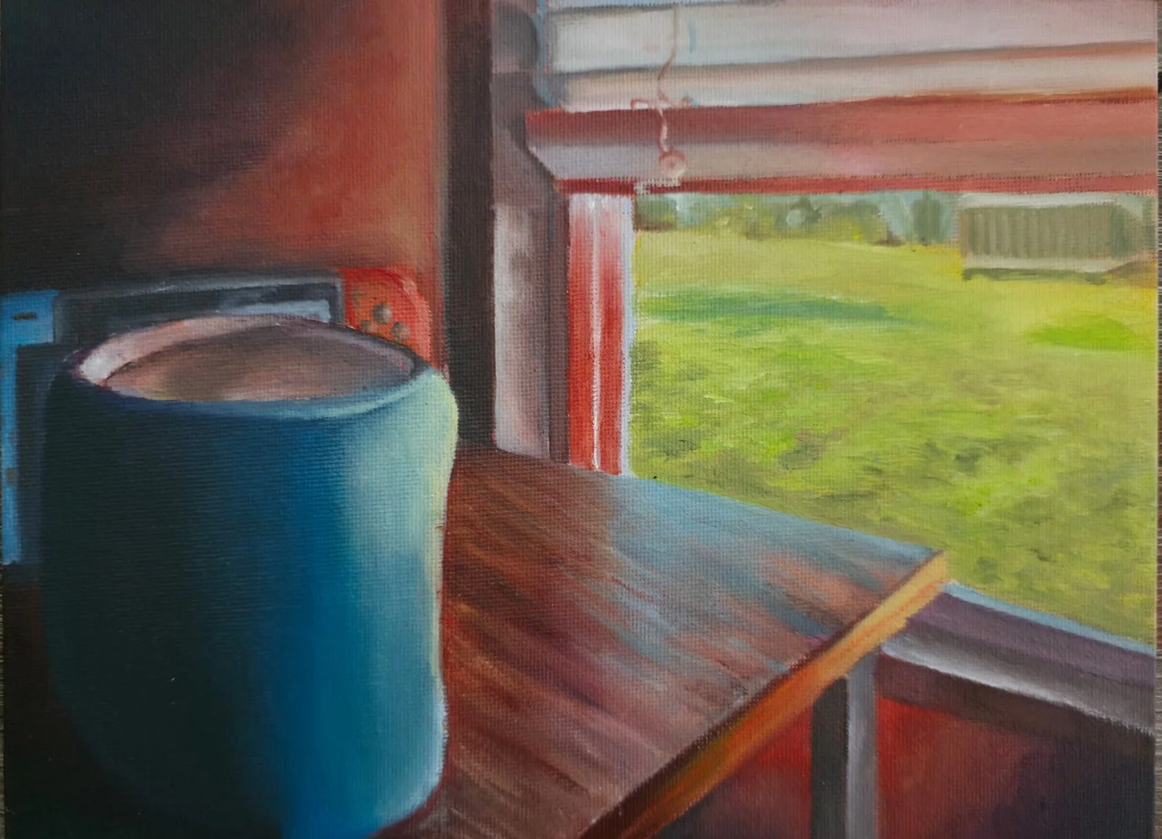 Coffee and Video Games    2024    9x7"    oil on canvas board