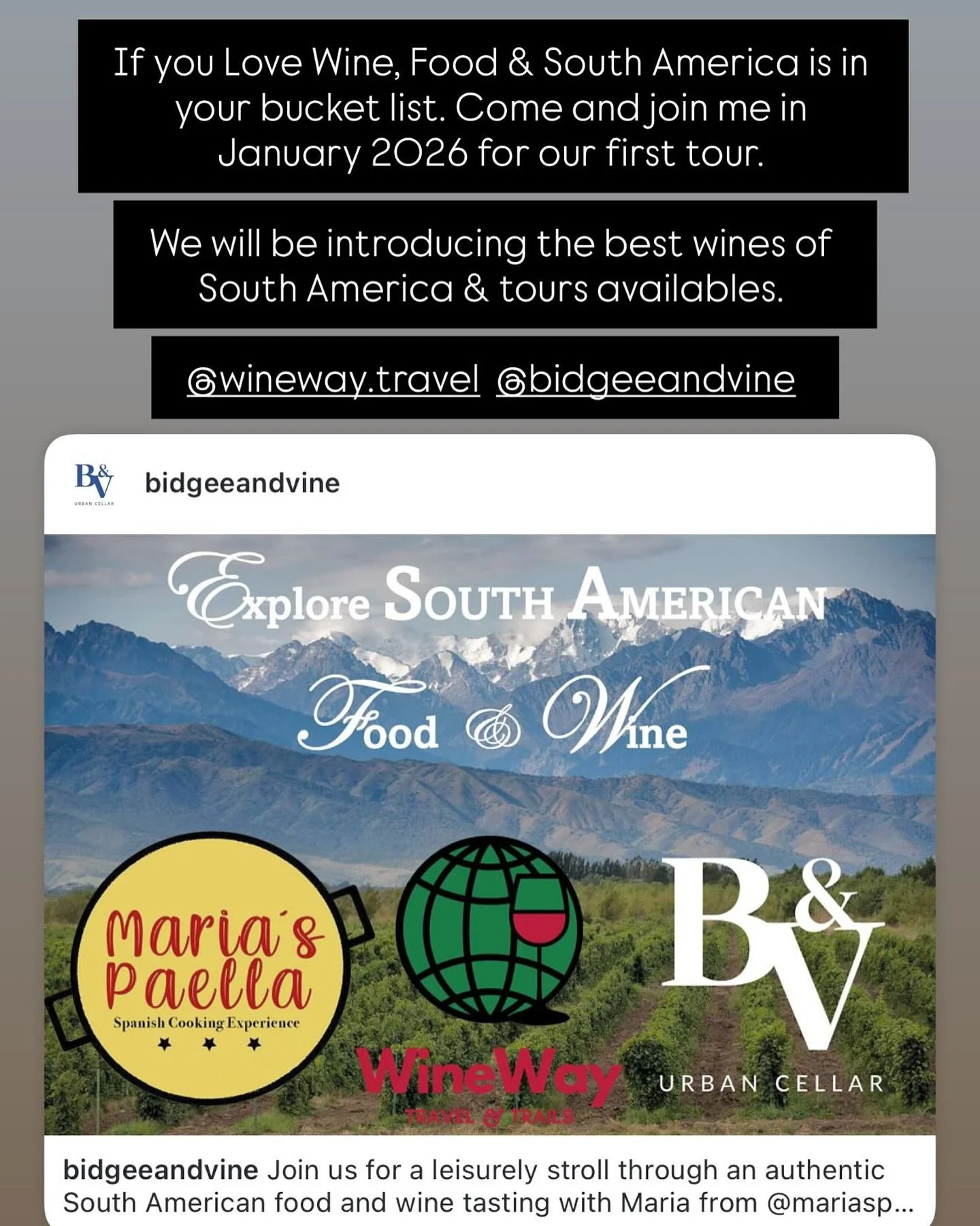 Follow @wineway.travel to know about next South America Adventure in January 2026