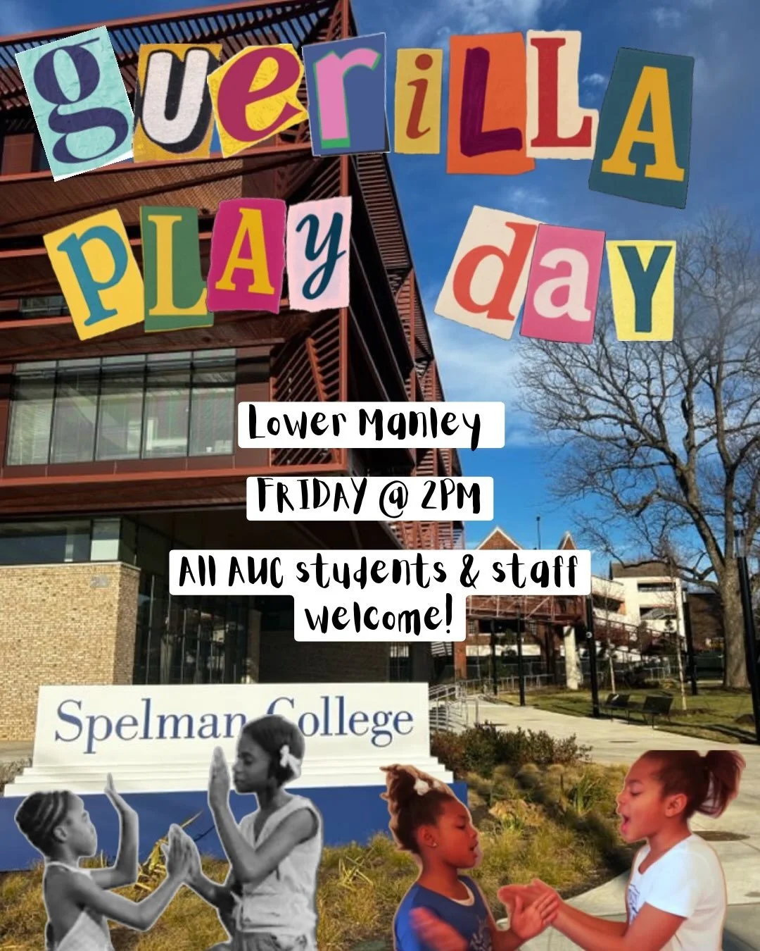 🗣️AUC STUDENTS &amp; STAFF

ITS AN AUC PLAY DAYYYYYY 
DO YOU KNOW HOW TO PLAY SLIDE BABY?
DOWN BY THE BANK ?
Come compete w/ &amp; against your AUC siblings
THIS FRIDAY 2PM!!
LOWER MANLEY!!
PULL UP OR MISS OUT 

#auc #spelman #morehouse
#clarkatlant