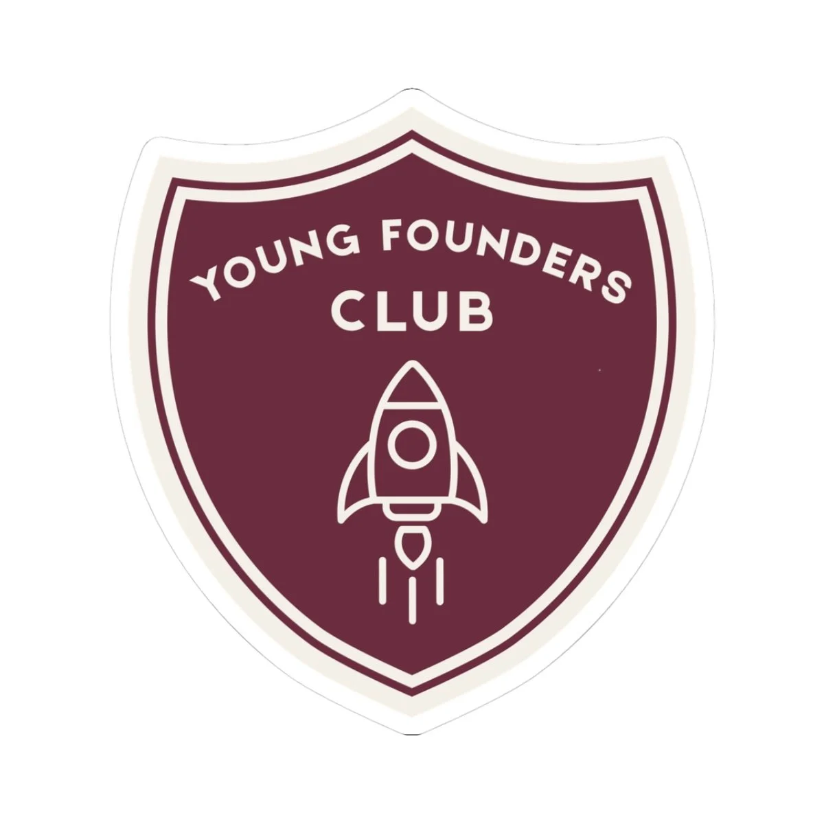 Young Founders Club Rocket Shield Sticker — Kiss-Cut Laptop Sticker
