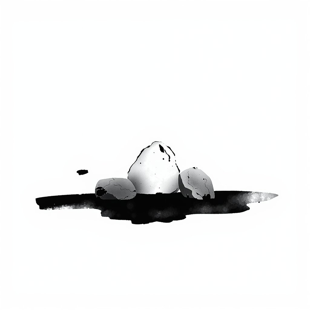A watercolor illustration of three eggs, with one large egg in the center and two smaller eggs on either side, on a dark surface.