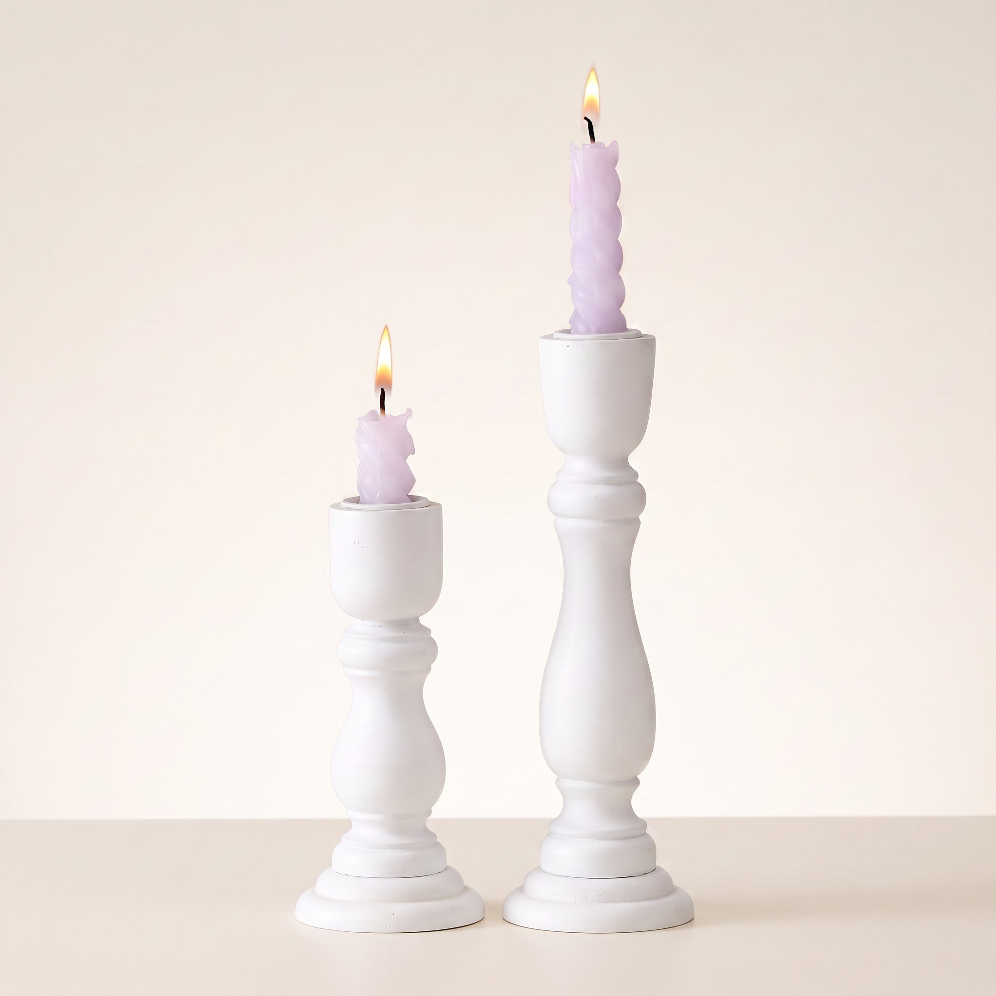 White Wooden Candlestick Set