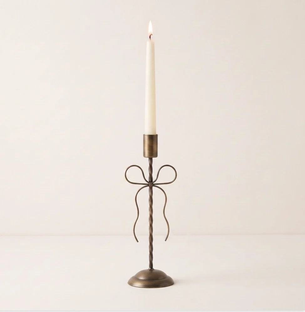 Gold Bow Taper Candleholder 