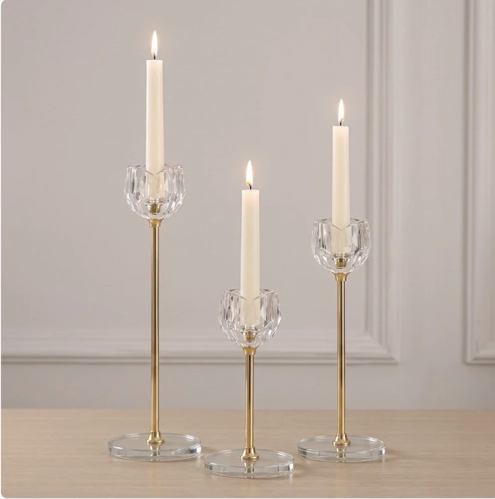 Crystal Lotus Taper Candle Holders