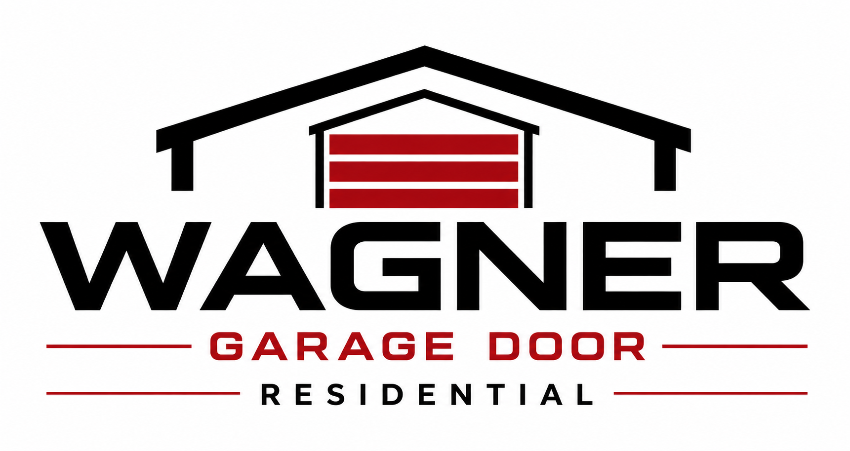 Logo for Wagner Garage Door Residential, featuring a stylized house with a red garage door and the text "Wagner" in bold black letters, with "Garage Door" and "Residential" below.