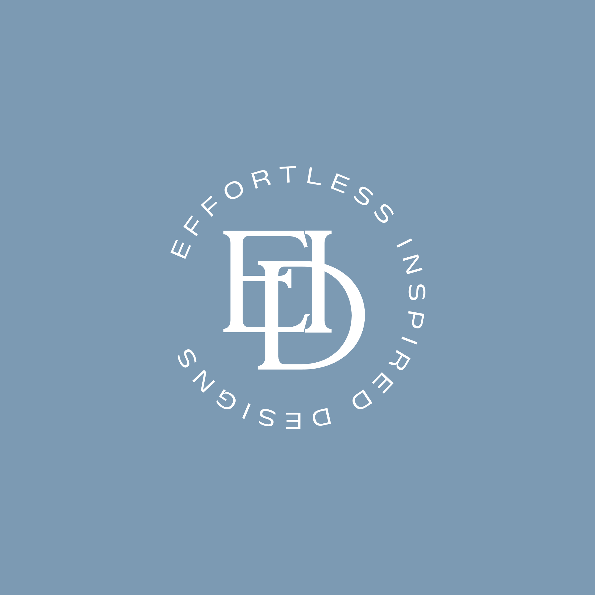 Close-up of a circular logo with the text 'FEAT' and 'DESIGN' on a blue background, with the words 'EFFORTLESS', 'FRIEND', and 'PRIORIT' partially visible around the circle.