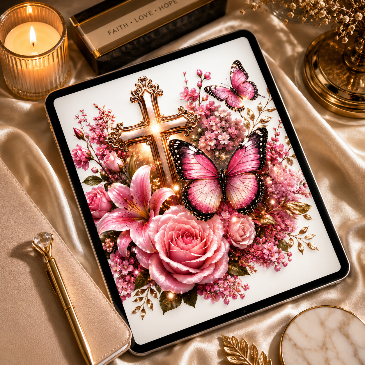 Pink Floral cross Butterfly PNG | Sublimation Design | Transparent PNG