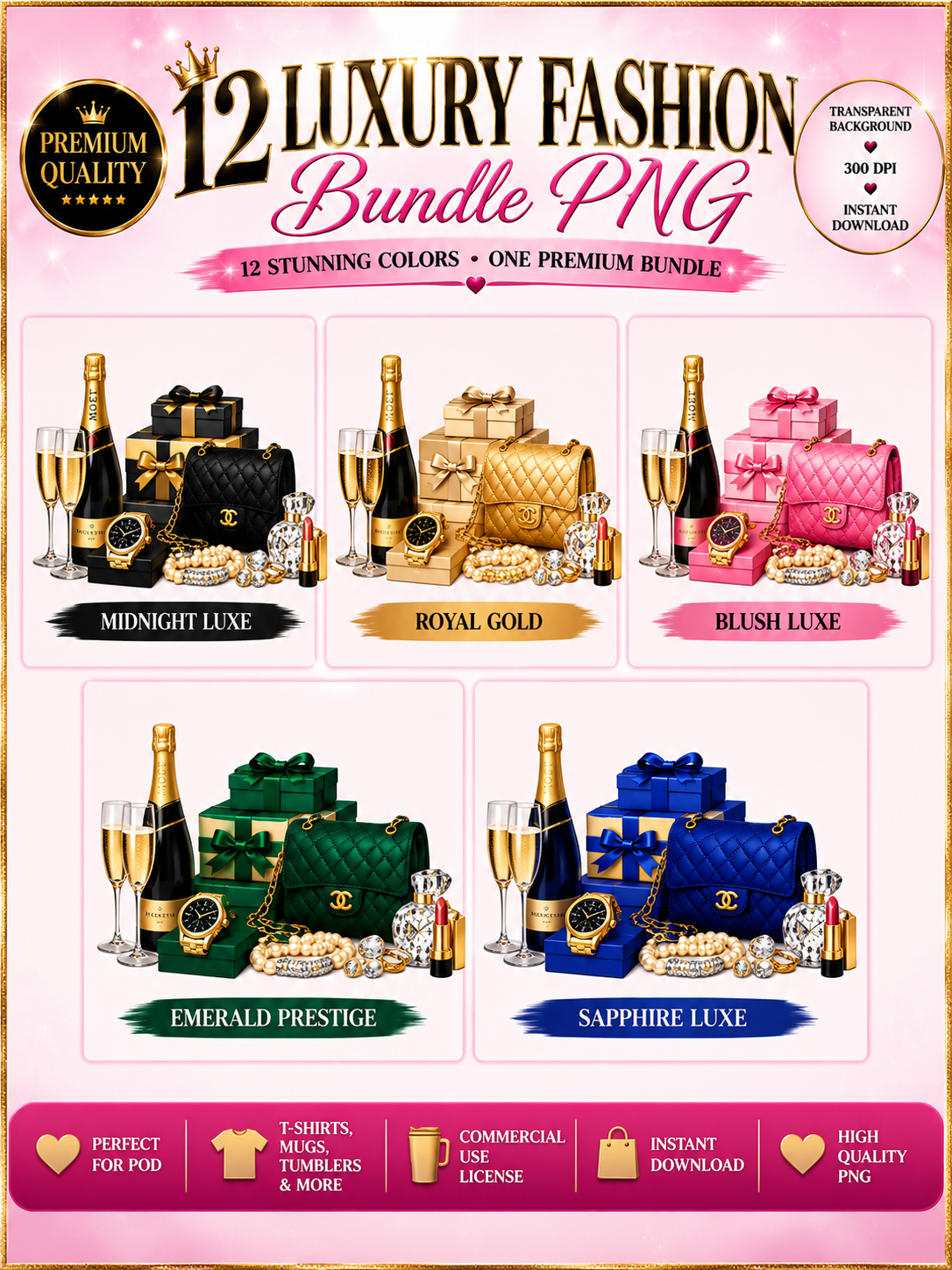12 Luxury Fashion PNG Bundle