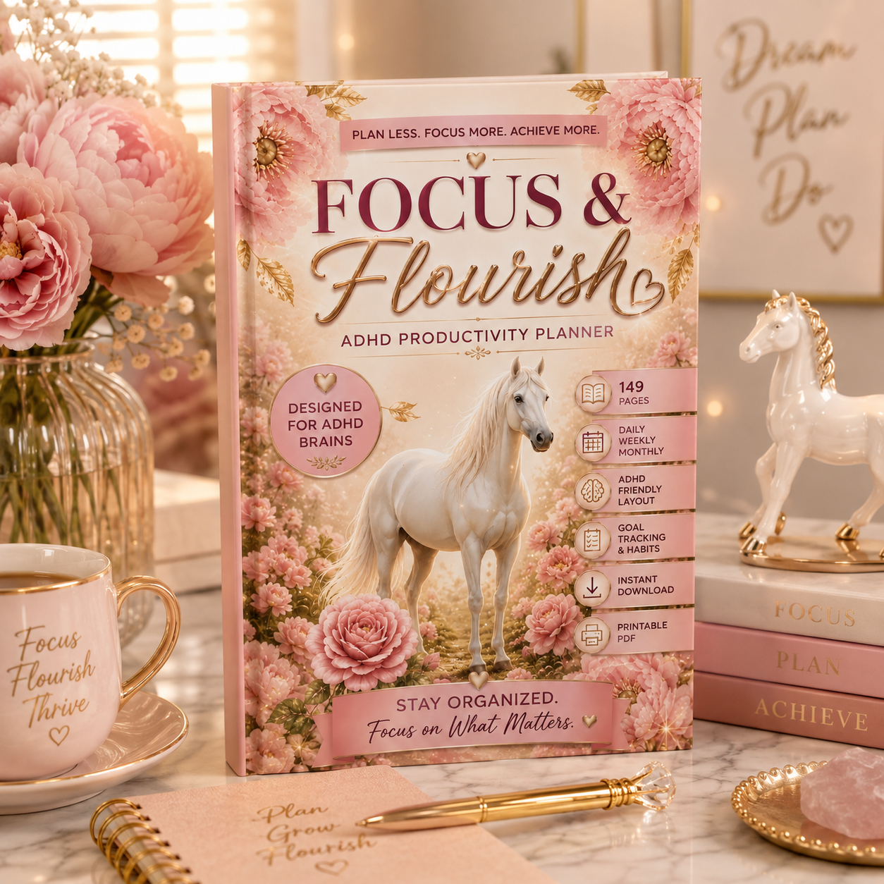 Focus & Flourish | ADHD Productivity Planner (Digital Download)