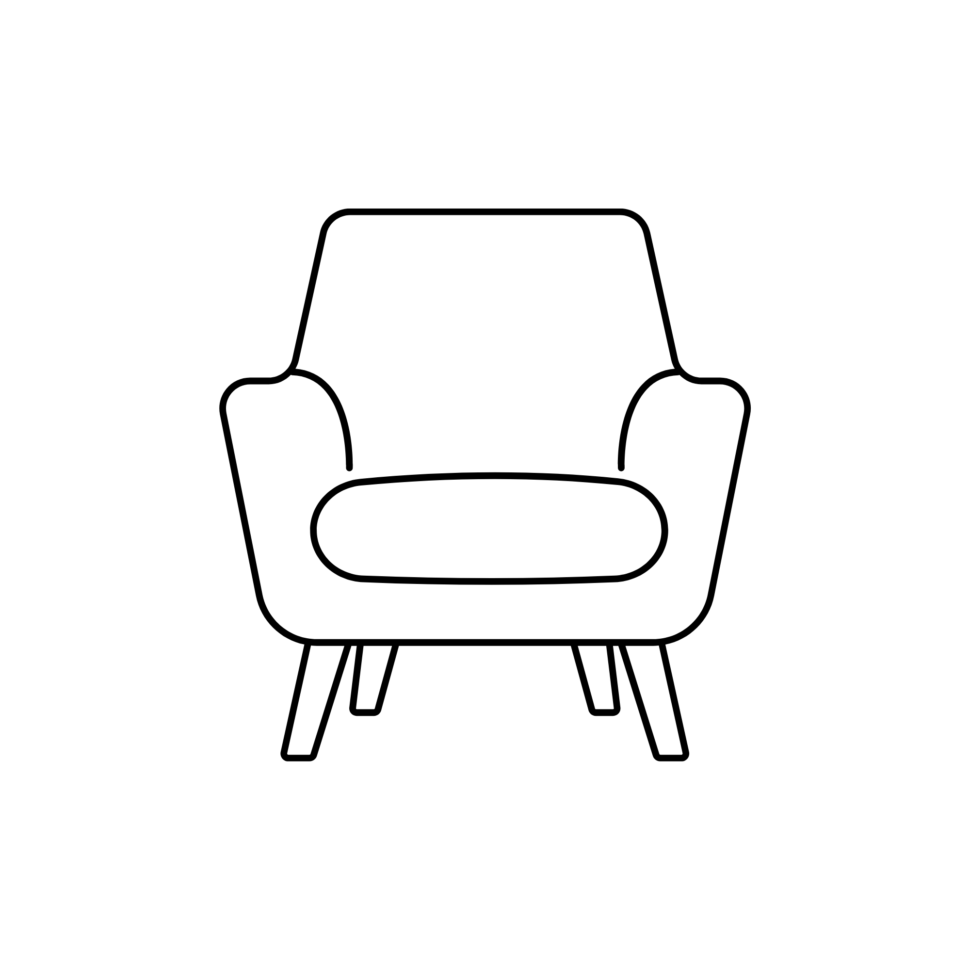 Line drawing of a mid-century modern armchair with four angled legs.