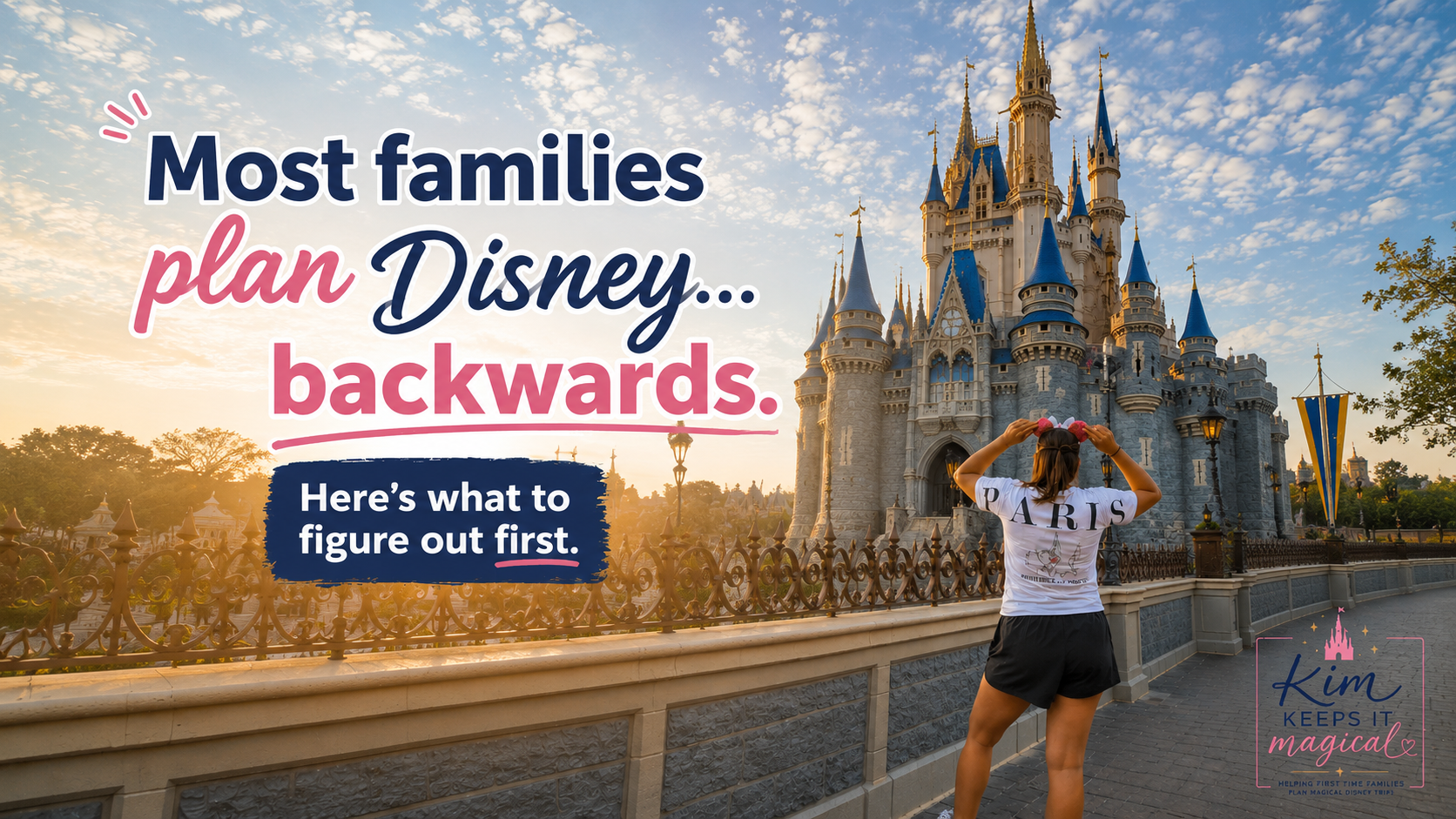 travel agent standing in front of Cinderella Castle at Magic Kingdom during a Walt Disney World Vacation