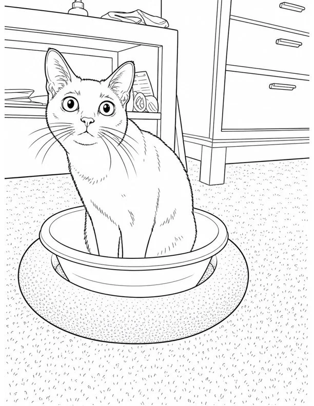 Ellei the Cat sitting in a bowl