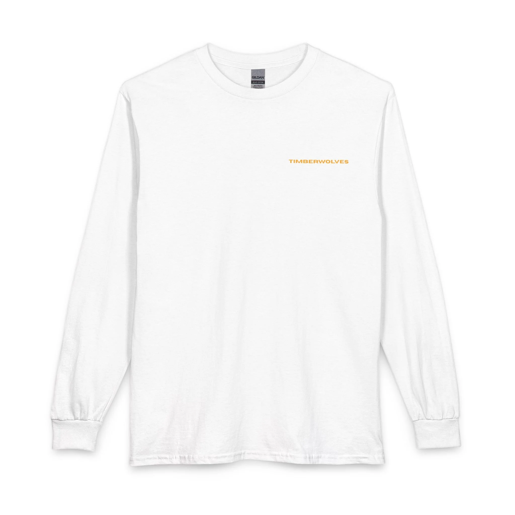 Long Sleeve T‑Shirt — Minimal Small Chest Text Design (White)