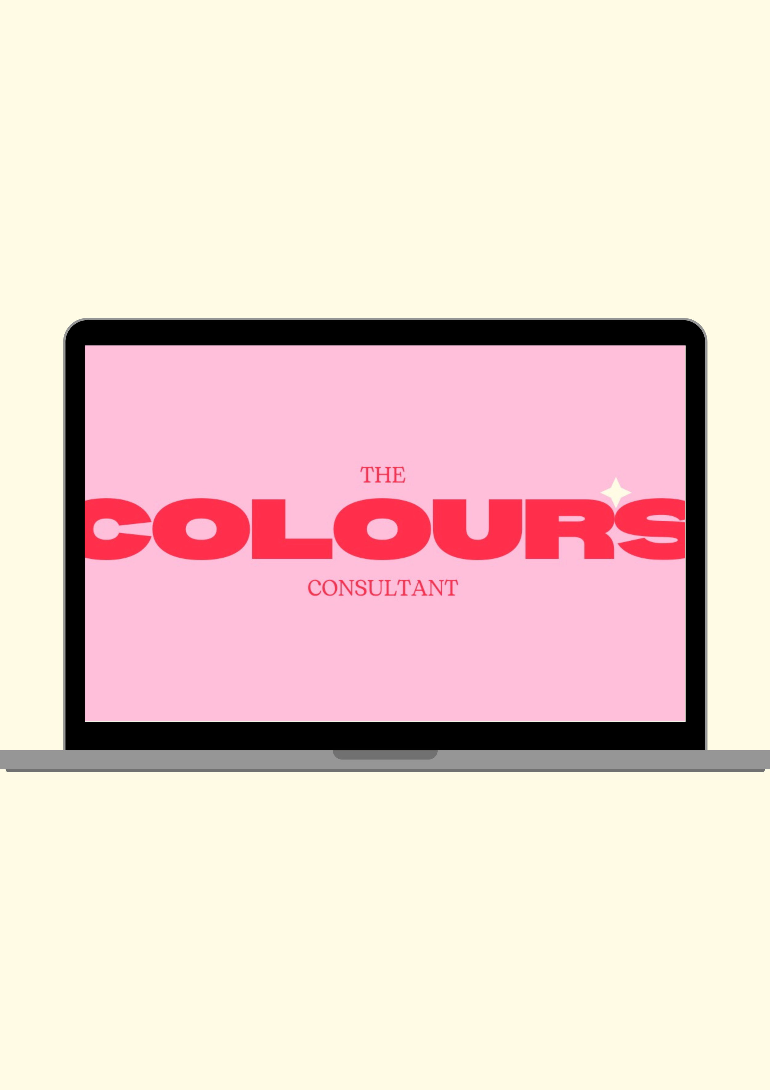 Computer screen displaying a pink background with red and white text that reads 'The Colours Consultant' in a modern font.