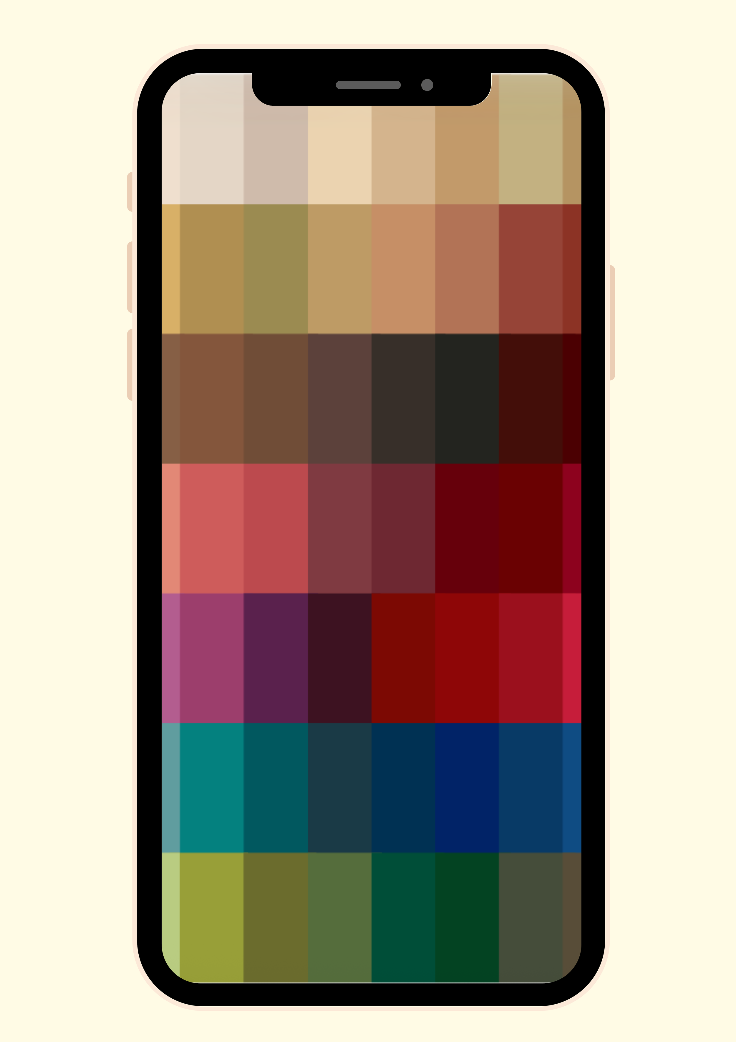 A smartphone with a black frame and rounded corners displaying a pixelated multicolored screen