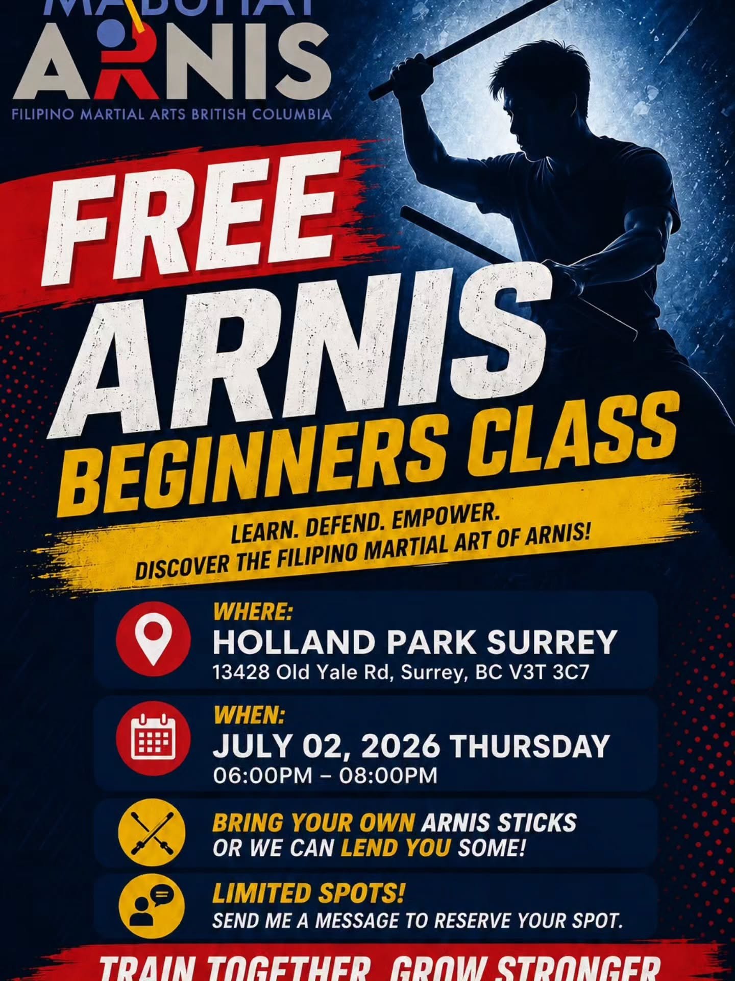 Another free beginners class this coming Thursday July 2. Message me to reserve your spot!

Pugay!

#Arnis #FilipinoMartialArts #FMA #MartialArts #SurreyBC
