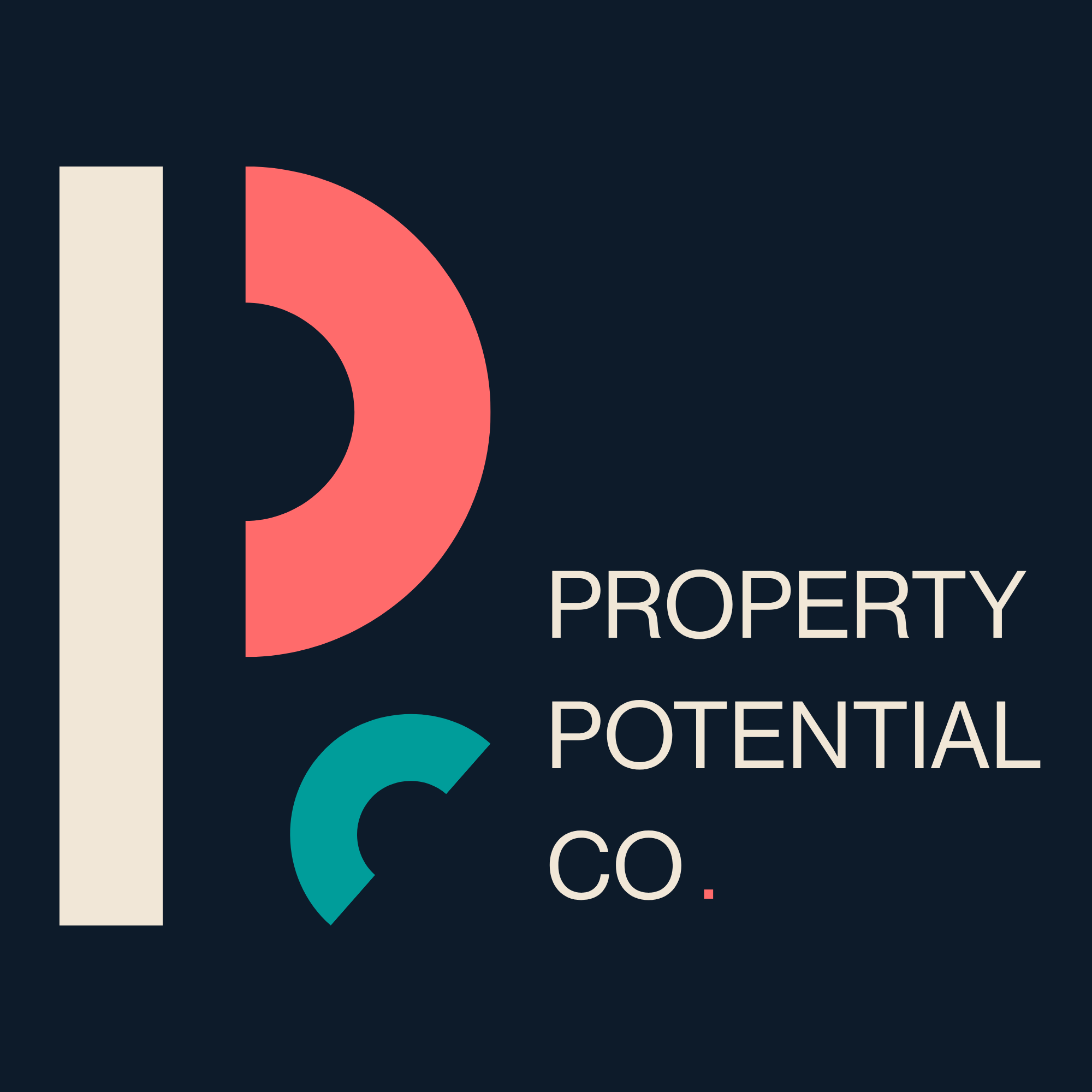 Graphic logo with abstract shapes and text that reads 'PROPERTY POTENTIAL' and the company name 'CO'.